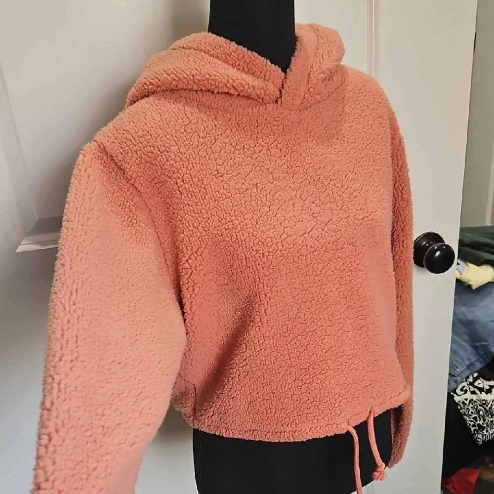 Wild Fable Coral Sherpa Pullover Cropped Hoodie Jacket - Picture 4 of 5